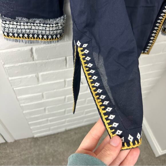 Tory Burch Navy Embroidered Fringe Detail 100% Cotton Tunic Size 8 - Picture 8 of 14